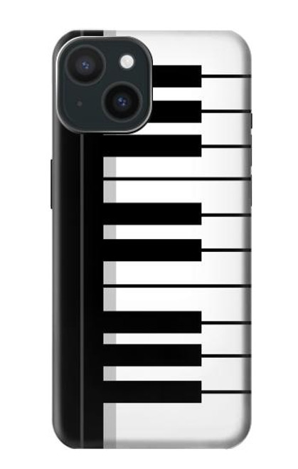 W3078 Black and White Piano Keyboard Hard Case and Leather Flip Case For iPhone 15