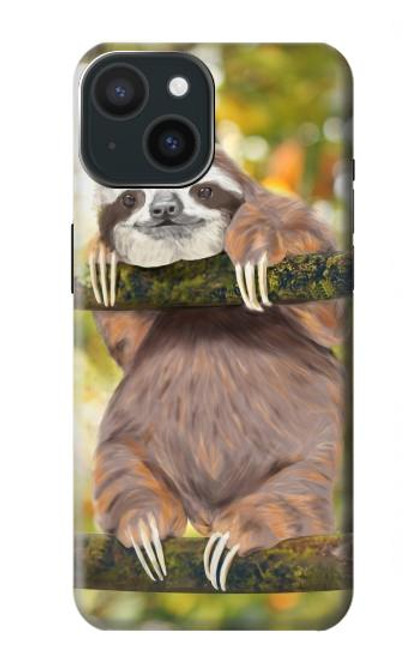 W3138 Cute Baby Sloth Paint Hard Case and Leather Flip Case For iPhone 15