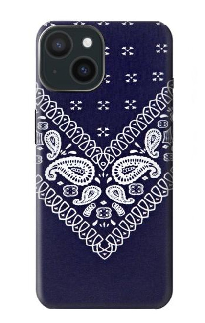 W3357 Navy Blue Bandana Pattern Hard Case and Leather Flip Case For iPhone 15