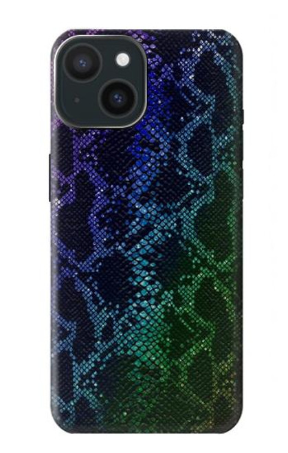 W3366 Rainbow Python Skin Graphic Print Hard Case and Leather Flip Case For iPhone 15