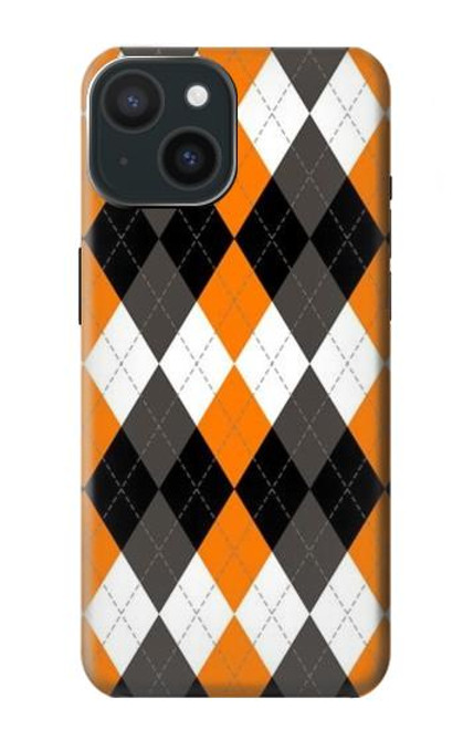 W3421 Black Orange White Argyle Plaid Hard Case and Leather Flip Case For iPhone 15