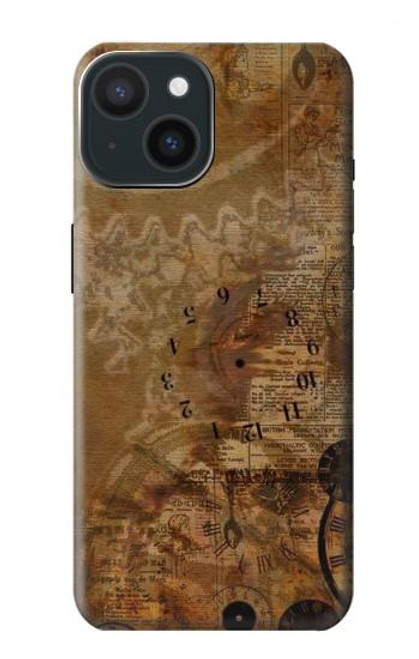 W3456 Vintage Paper Clock Steampunk Hard Case and Leather Flip Case For iPhone 15