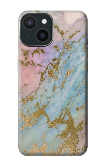 W3717 Rose Gold Blue Pastel Marble Graphic Printed Hard Case and Leather Flip Case For iPhone 15