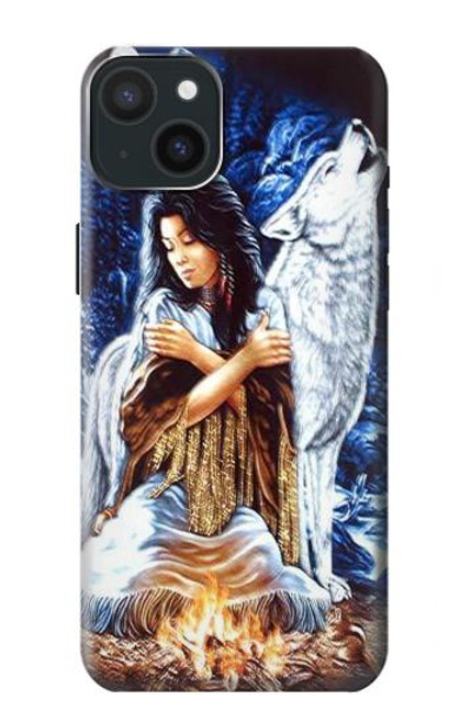 W0147 Grim Wolf Indian Girl Hard Case and Leather Flip Case For iPhone 15 Plus