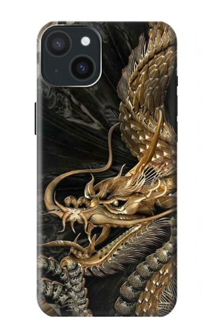 W0426 Gold Dragon Hard Case and Leather Flip Case For iPhone 15 Plus