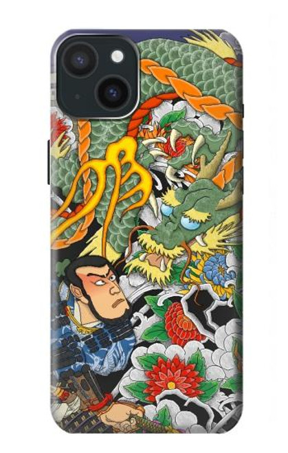 W0454 Japan Tattoo Hard Case and Leather Flip Case For iPhone 15 Plus