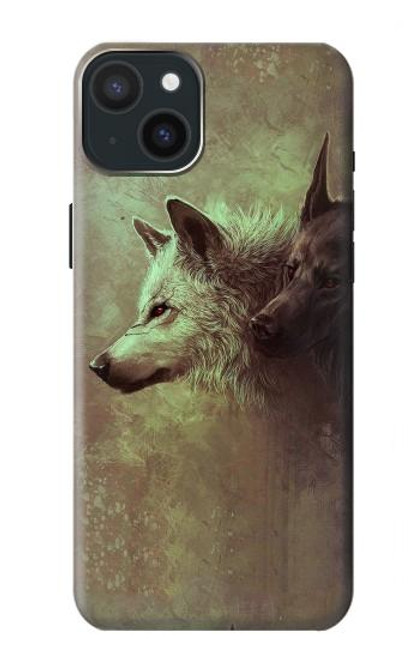 W0931 White Black Wolf Hard Case and Leather Flip Case For iPhone 15 Plus