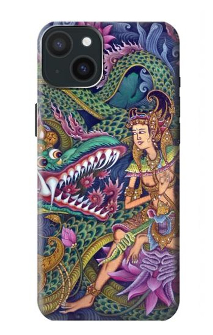 W1240 Bali Painting Hard Case and Leather Flip Case For iPhone 15 Plus