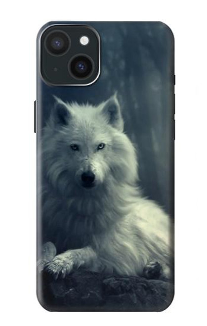 W1516 White Wolf Hard Case and Leather Flip Case For iPhone 15 Plus