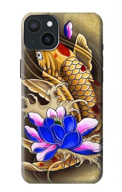 W1604 Carp Koi Fish Japanese Tattoo Hard Case and Leather Flip Case For iPhone 15 Plus