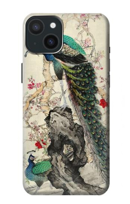 W2086 Peacock Painting Hard Case and Leather Flip Case For iPhone 15 Plus