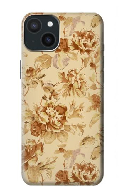 W2180 Flower Floral Vintage Pattern Hard Case and Leather Flip Case For iPhone 15 Plus