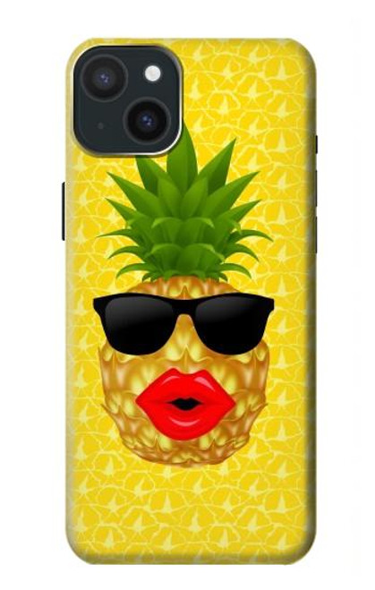 W2443 Funny Pineapple Sunglasses Kiss Hard Case and Leather Flip Case For iPhone 15 Plus