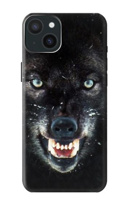 W2823 Black Wolf Blue Eyes Face Hard Case and Leather Flip Case For iPhone 15 Plus