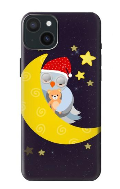 W2849 Cute Sleepy Owl Moon Night Hard Case and Leather Flip Case For iPhone 15 Plus