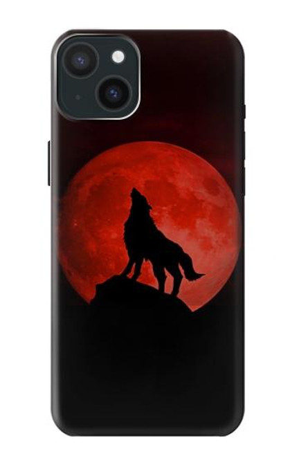 W2955 Wolf Howling Red Moon Hard Case and Leather Flip Case For iPhone 15 Plus