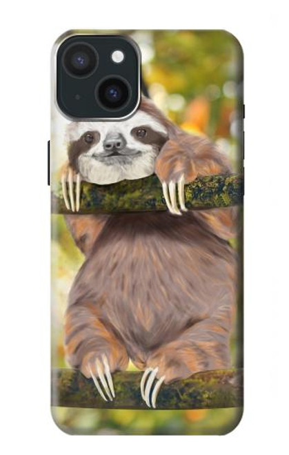 W3138 Cute Baby Sloth Paint Hard Case and Leather Flip Case For iPhone 15 Plus