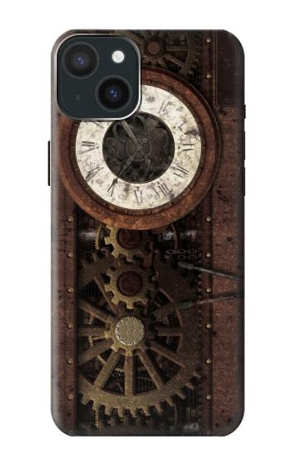 W3221 Steampunk Clock Gears Hard Case and Leather Flip Case For iPhone 15 Plus