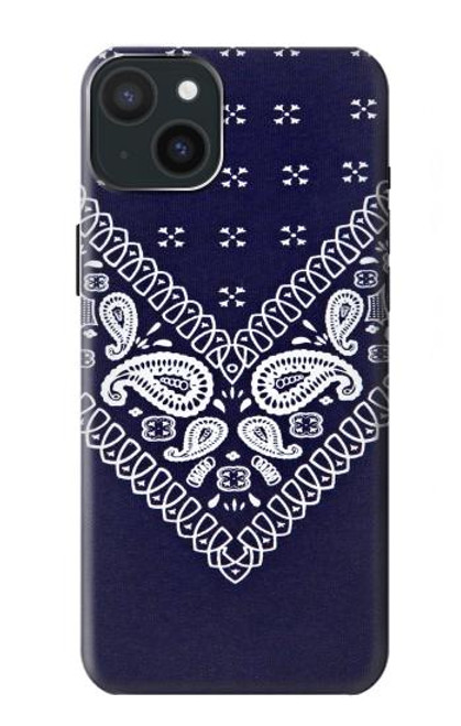 W3357 Navy Blue Bandana Pattern Hard Case and Leather Flip Case For iPhone 15 Plus