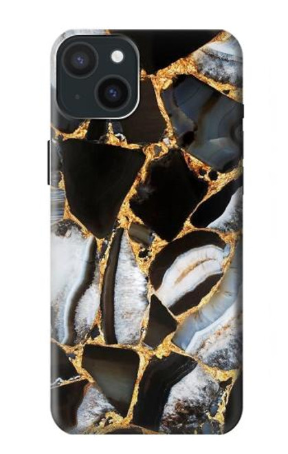 W3419 Gold Marble Graphic Print Hard Case and Leather Flip Case For iPhone 15 Plus