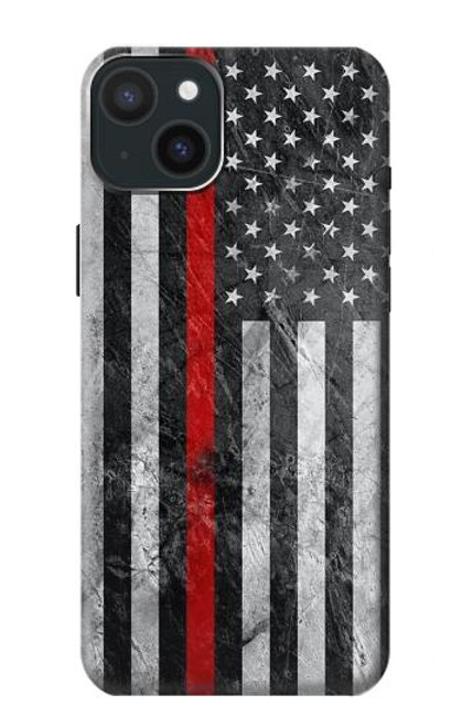 W3687 Firefighter Thin Red Line American Flag Hard Case and Leather Flip Case For iPhone 15 Plus