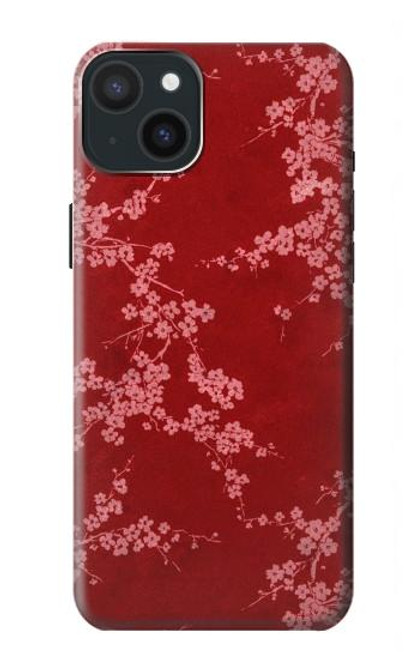 W3817 Red Floral Cherry blossom Pattern Hard Case and Leather Flip Case For iPhone 15 Plus