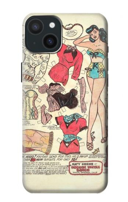 W3820 Vintage Cowgirl Fashion Paper Doll Hard Case and Leather Flip Case For iPhone 15 Plus