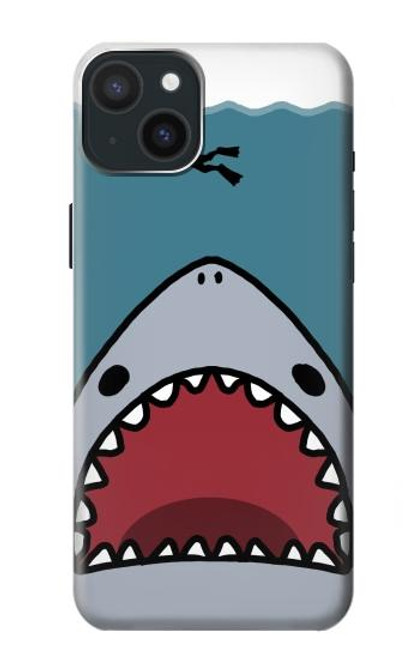 W3825 Cartoon Shark Sea Diving Hard Case and Leather Flip Case For iPhone 15 Plus