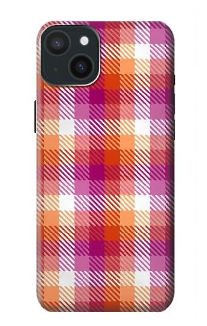 W3941 LGBT Lesbian Pride Flag Plaid Hard Case and Leather Flip Case For iPhone 15 Plus