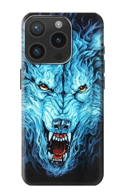 W0752 Blue Fire Grim Wolf Hard Case and Leather Flip Case For iPhone 15 Pro