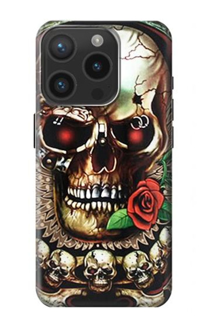 W0753 Skull Wing Rose Punk Hard Case and Leather Flip Case For iPhone 15 Pro