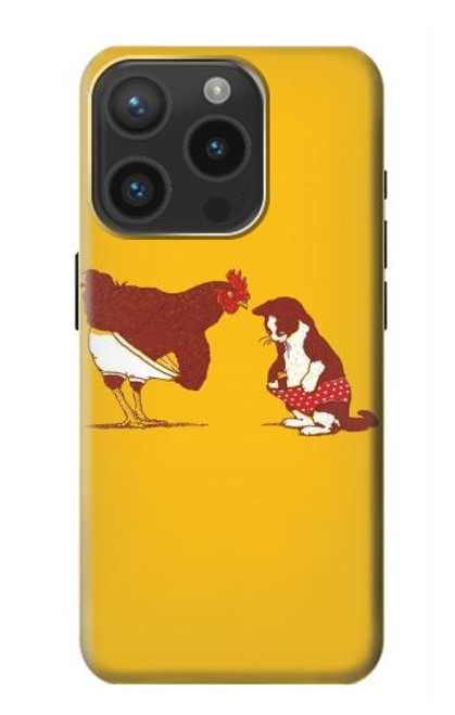 W1093 Rooster and Cat Joke Hard Case and Leather Flip Case For iPhone 15 Pro