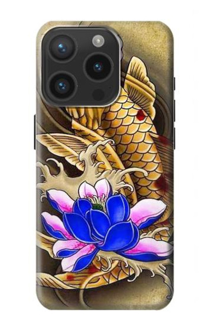 W1604 Carp Koi Fish Japanese Tattoo Hard Case and Leather Flip Case For iPhone 15 Pro