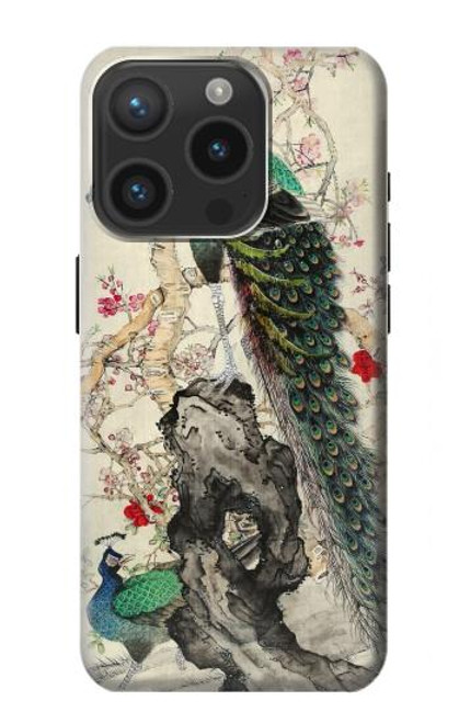 W2086 Peacock Painting Hard Case and Leather Flip Case For iPhone 15 Pro