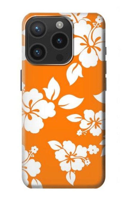 W2245 Hawaiian Hibiscus Orange Pattern Hard Case and Leather Flip Case For iPhone 15 Pro