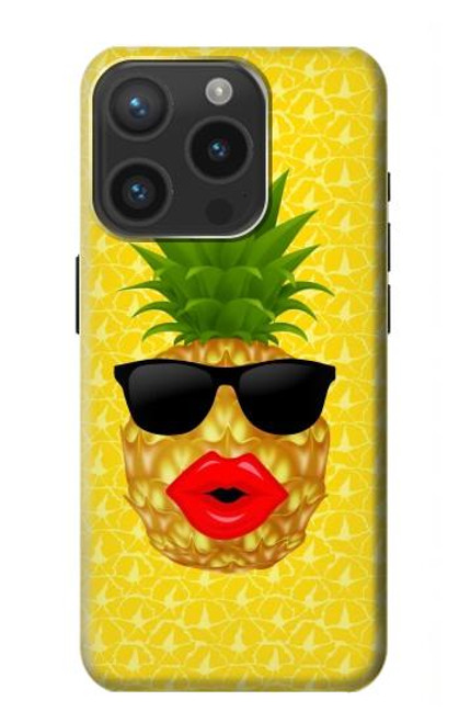 W2443 Funny Pineapple Sunglasses Kiss Hard Case and Leather Flip Case For iPhone 15 Pro