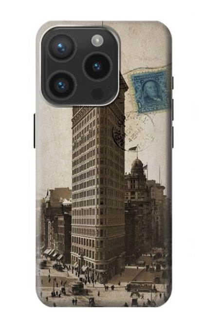 W2832 New York 1903 Flatiron Building Postcard Hard Case and Leather Flip Case For iPhone 15 Pro