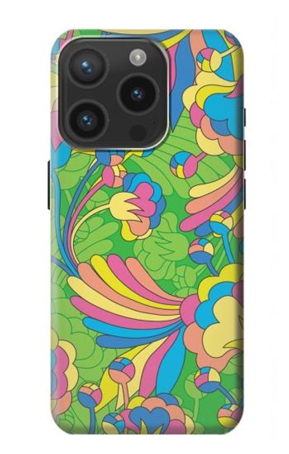 W3273 Flower Line Art Pattern Hard Case and Leather Flip Case For iPhone 15 Pro