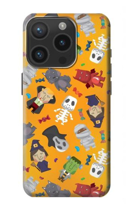 W3275 Cute Halloween Cartoon Pattern Hard Case and Leather Flip Case For iPhone 15 Pro
