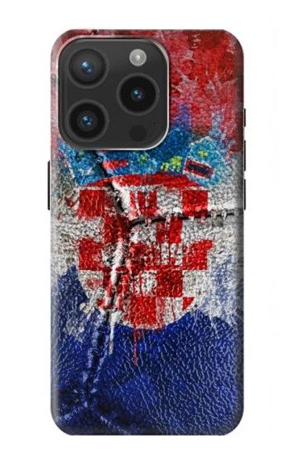 W3313 Croatia Flag Vintage Football Graphic Hard Case and Leather Flip Case For iPhone 15 Pro