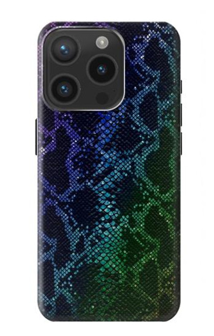 W3366 Rainbow Python Skin Graphic Print Hard Case and Leather Flip Case For iPhone 15 Pro