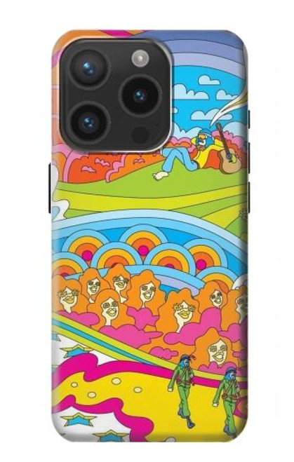 W3407 Hippie Art Hard Case and Leather Flip Case For iPhone 15 Pro