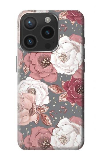 W3716 Rose Floral Pattern Hard Case and Leather Flip Case For iPhone 15 Pro