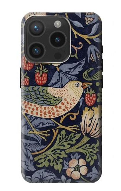 W3791 William Morris Strawberry Thief Fabric Hard Case and Leather Flip Case For iPhone 15 Pro