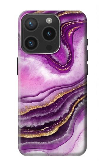 W3896 Purple Marble Gold Streaks Hard Case and Leather Flip Case For iPhone 15 Pro