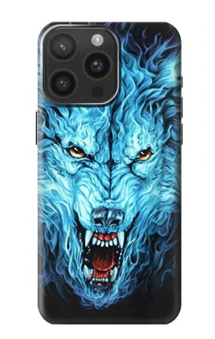 W0752 Blue Fire Grim Wolf Hard Case and Leather Flip Case For iPhone 15 Pro Max