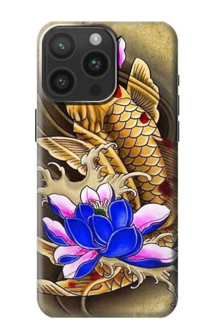 W1604 Carp Koi Fish Japanese Tattoo Hard Case and Leather Flip Case For iPhone 15 Pro Max