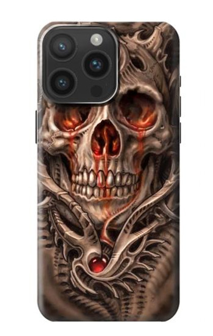 W1675 Skull Blood Tattoo Hard Case and Leather Flip Case For iPhone 15 Pro Max