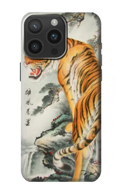 W1934 Chinese Tiger Painting Hard Case and Leather Flip Case For iPhone 15 Pro Max