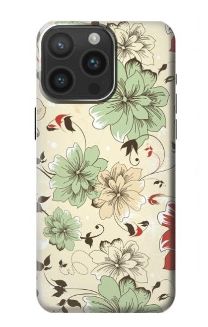 W2179 Flower Floral Vintage Art Pattern Hard Case and Leather Flip Case For iPhone 15 Pro Max